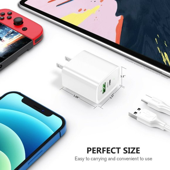 Esoulk White 20W Fast Charger Dual USB C Wall Charger iPhone13/12/X/Galaxy/Note - Picture 5 of 6